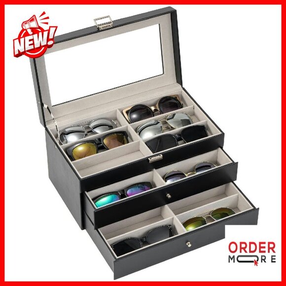 18-Slot Sunglass Organizer Box 3-Layer PU Leather Eyewear Display Holder